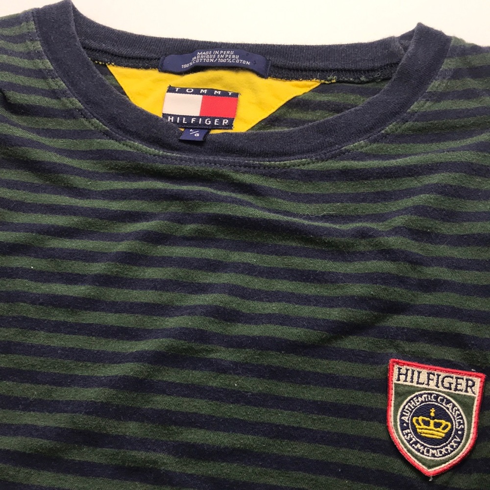 Vtg Tommy Hilfiger Rare Crest Striped T-shirt